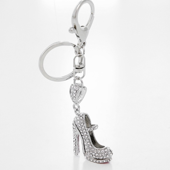 Chic Gold & Silver Crystal High Heel on a Keychain - Picture 6 of 7